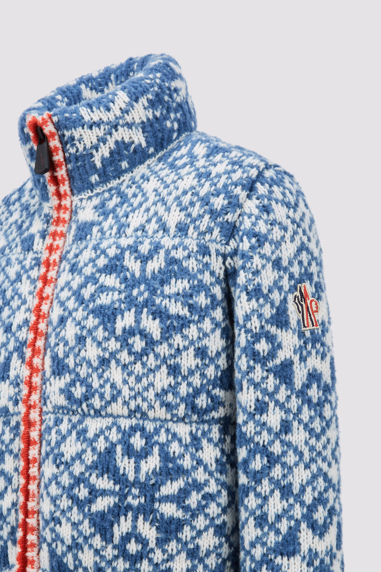 Padded Bouclé Wool Zip-Up Cardigan Girl White & Light Blue Moncler 3